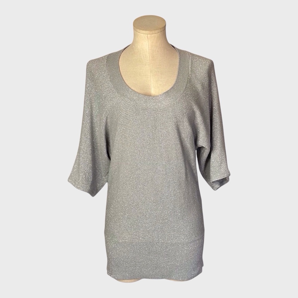 White House Black Market Metallic Scoop Neck Tunic Sweater